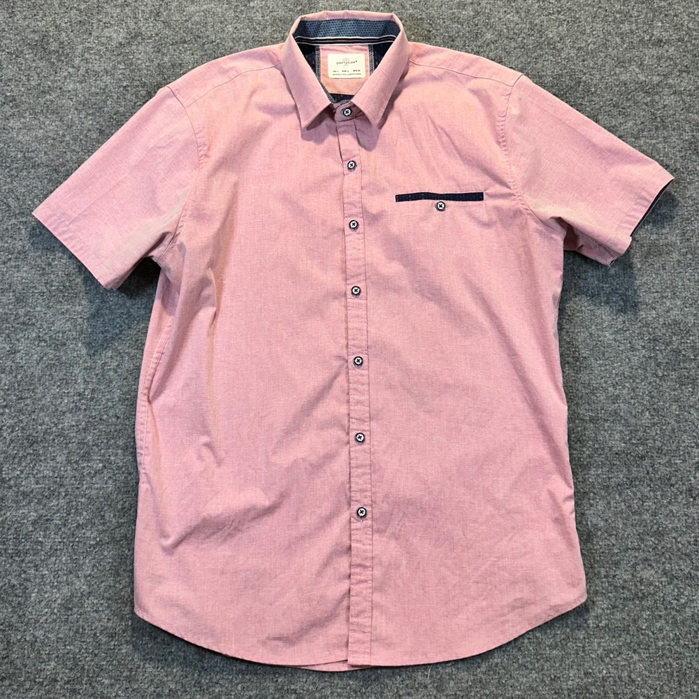 Craft + Flow Button Up Shirt Mens Large Red Short Sleeve Piper Casual Modern